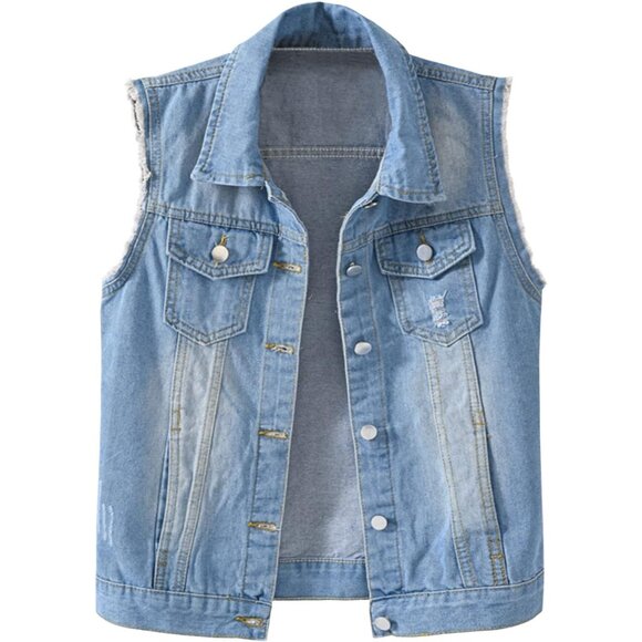 Women's Denim Vest Cotton Polyester Slim Fit Sleeveless Casual Jacket - Picture 1 of 5